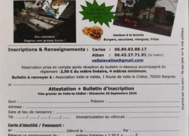 VIDE GRENIER de l'association de pêche Velle la Vallée